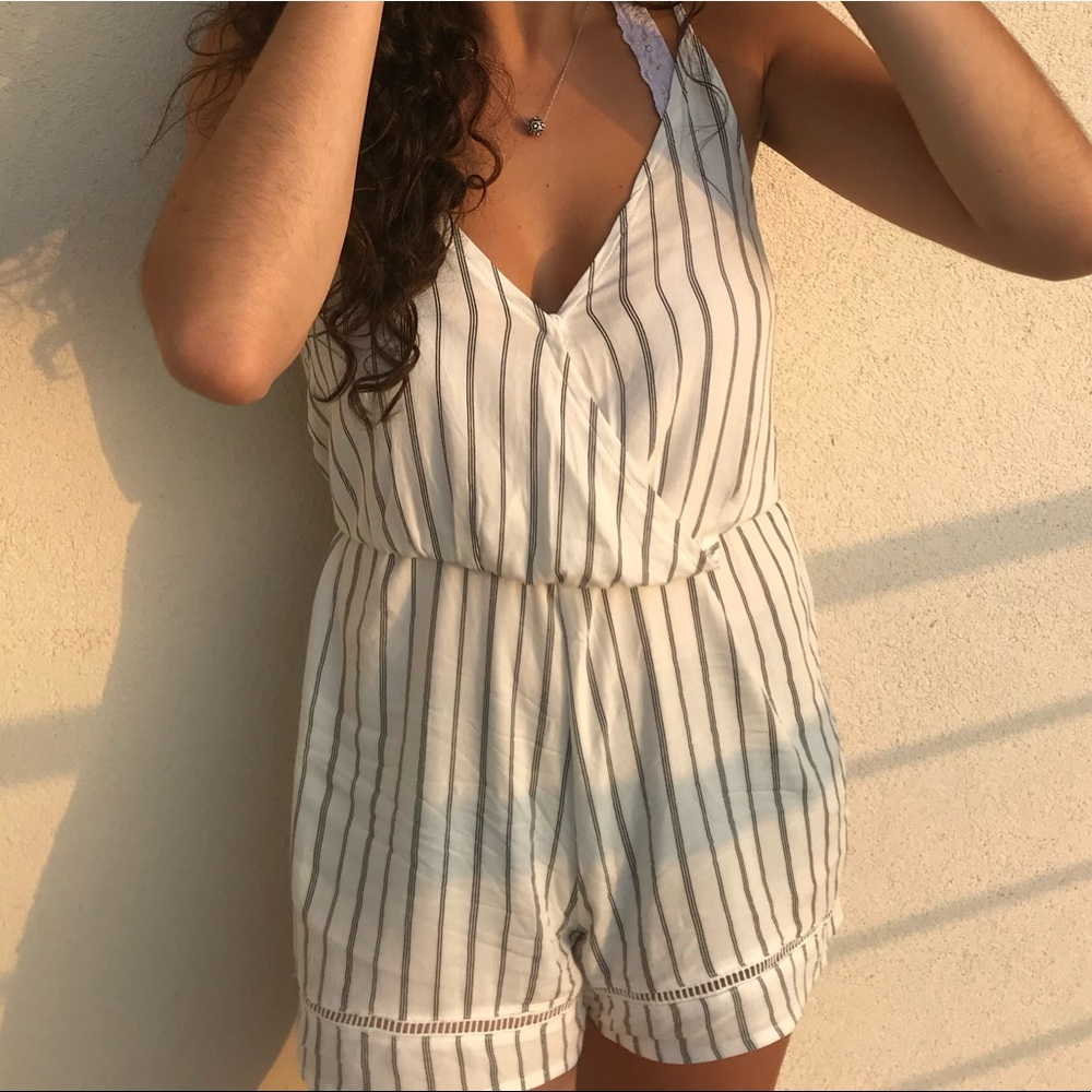 PacSun Pinstripe white and black romper